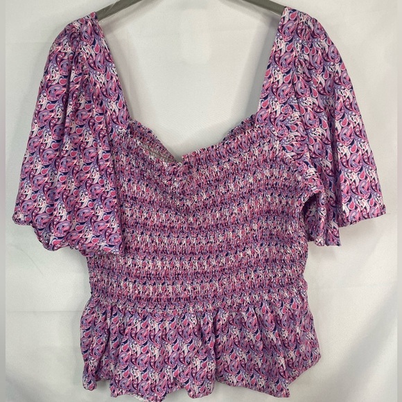 Simply Souther cropped/smocked peasant style blouse in pink and purple! Size XL - Picture 3 of 5